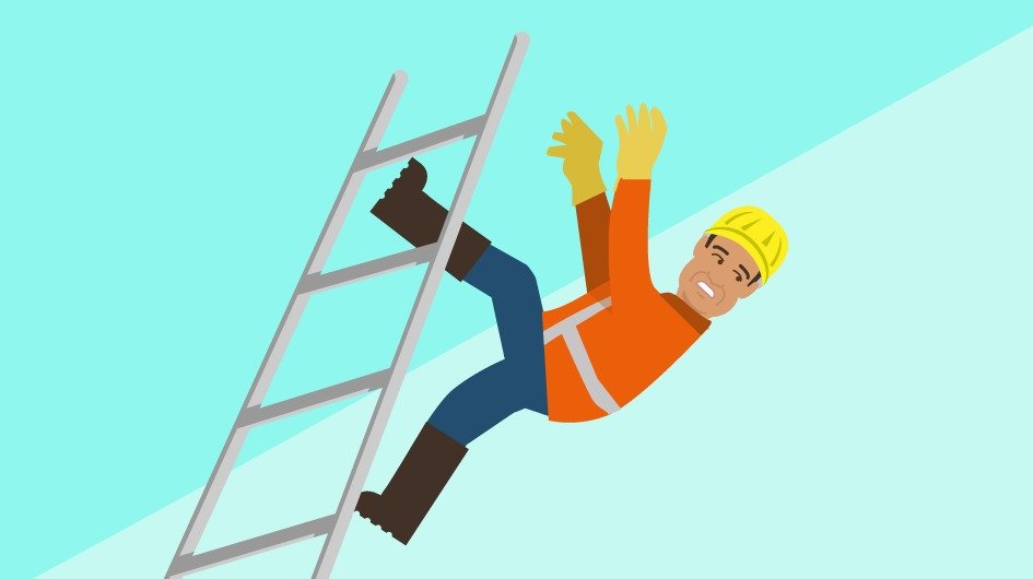 Ilustración de un accidente laboral con caída desde una escalera